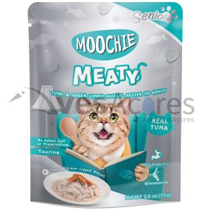 Saquinho Senior MOOCHIE de Atum e Mexilhão para Gatos Deliciosos Carnudos (70g)